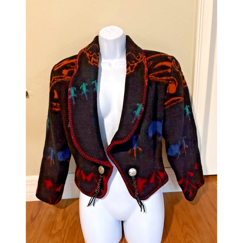 Vintage Circle T Jacket Womens Small Black Southwestern Western Aztec Wool Coat